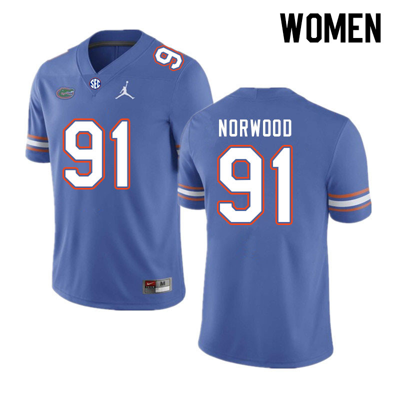Women #91 Tyreik Norwood Florida Gators College Football Jerseys Stitched-Royal - Click Image to Close